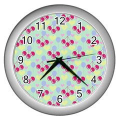 Birthday Cherries Wall Clock (silver) by snowwhitegirl