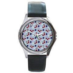 Sky Cherry Round Metal Watch by snowwhitegirl