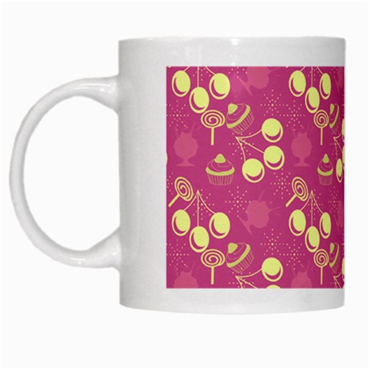 Yellow Pink Cherries White Mugs