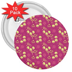 Yellow Pink Cherries 3  Buttons (10 Pack)  by snowwhitegirl