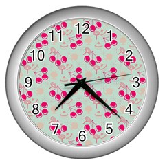 Bubblegum Cherry Wall Clock (silver) by snowwhitegirl