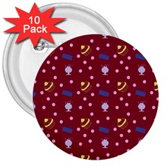 Cakes And Sundaes Red 3  Buttons (10 Pack)  by snowwhitegirl