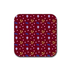 Cakes And Sundaes Red Rubber Coaster (square)  by snowwhitegirl