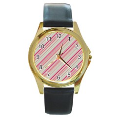 Candy Diagonal Lines Round Gold Metal Watch by snowwhitegirl