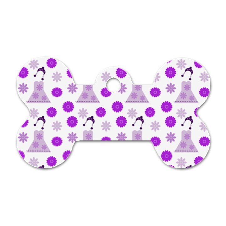 Lilac Dress On White Dog Tag Bone (One Side)