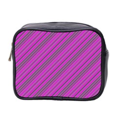 Pink Violet Diagonal Lines Mini Toiletries Bag 2-side by snowwhitegirl