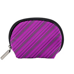 Pink Violet Diagonal Lines Accessory Pouches (small)  by snowwhitegirl