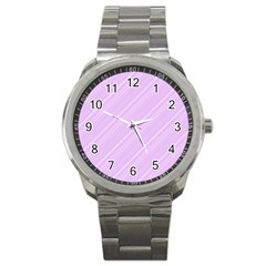 Lilac Diagonal Lines Sport Metal Watch by snowwhitegirl