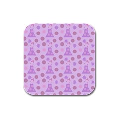 Violet Pink Flower Dress Rubber Square Coaster (4 Pack)  by snowwhitegirl