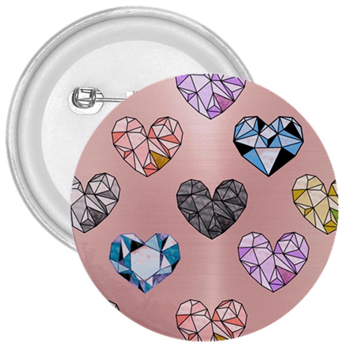 gem hearts and rose gold 3  Buttons