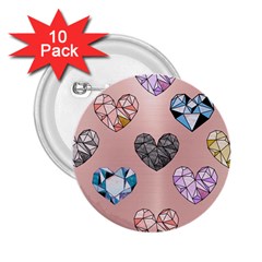 Gem Hearts And Rose Gold 2 25  Buttons (10 Pack)  by NouveauDesign