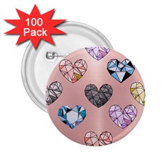 Gem Hearts And Rose Gold 2 25  Buttons (100 Pack)  by NouveauDesign