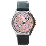 gem hearts and rose gold Round Metal Watch Front