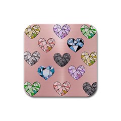 Gem Hearts And Rose Gold Rubber Square Coaster (4 Pack)  by NouveauDesign