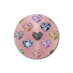 Gem Hearts And Rose Gold Rubber Coaster (round)  by NouveauDesign