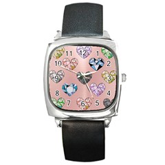 Gem Hearts And Rose Gold Square Metal Watch by NouveauDesign