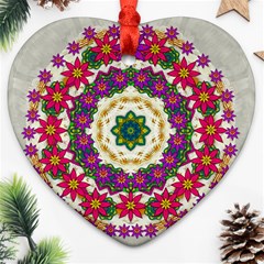 Fauna Fantasy Bohemian Midsummer Flower Style Heart Ornament (two Sides) by pepitasart