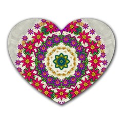 Fauna Fantasy Bohemian Midsummer Flower Style Heart Mousepads by pepitasart