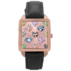 Gem Hearts And Rose Gold Rose Gold Leather Watch  by NouveauDesign