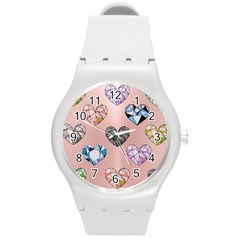 Gem Hearts And Rose Gold Round Plastic Sport Watch (m) by NouveauDesign