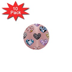 Gem Hearts And Rose Gold 1  Mini Buttons (10 Pack)  by NouveauDesign