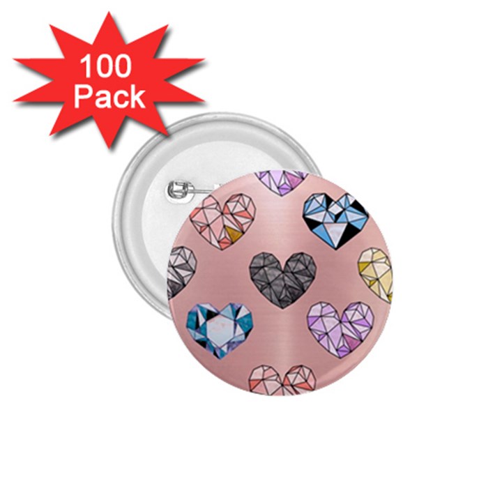 gem hearts and rose gold 1.75  Buttons (100 pack) 