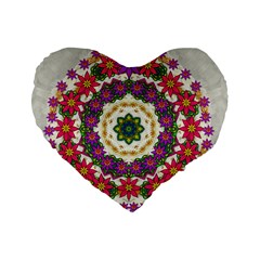 Fauna Fantasy Bohemian Midsummer Flower Style Standard 16  Premium Heart Shape Cushions by pepitasart