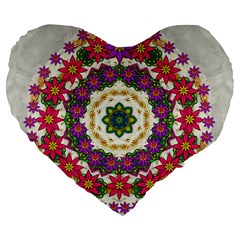 Fauna Fantasy Bohemian Midsummer Flower Style Large 19  Premium Flano Heart Shape Cushions by pepitasart