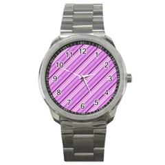 Violet Diagonal Lines Sport Metal Watch by snowwhitegirl