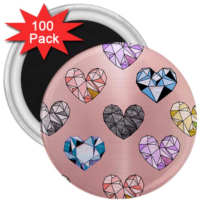 gem hearts and rose gold 3  Magnets (100 pack)