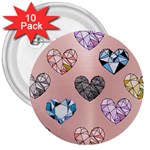 gem hearts and rose gold 3  Buttons (10 pack)  Front