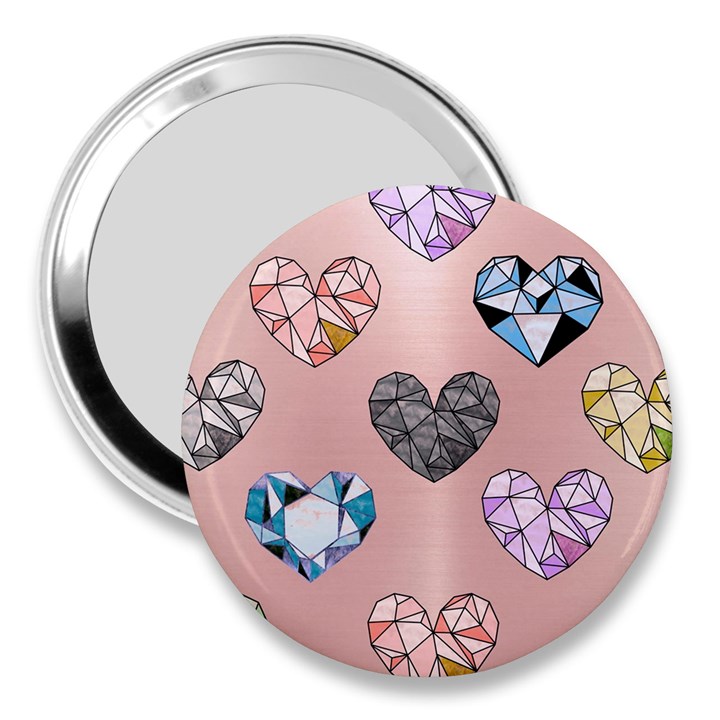 gem hearts and rose gold 3  Handbag Mirrors