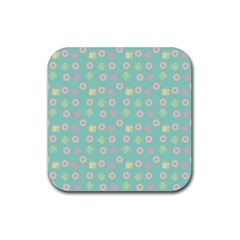 Teal Donuts And Milk Rubber Coaster (square)  by snowwhitegirl