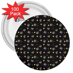 Dark Grey Milk Hearts 3  Buttons (100 pack) 