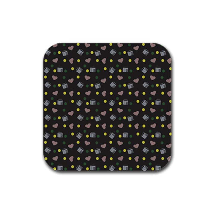 Dark Grey Milk Hearts Rubber Square Coaster (4 pack) 