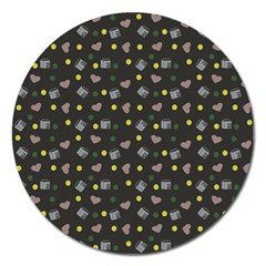 Dark Grey Milk Hearts Magnet 5  (Round)