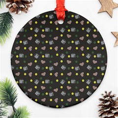 Dark Grey Milk Hearts Round Ornament (Two Sides)