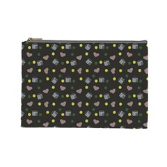 Dark Grey Milk Hearts Cosmetic Bag (Large)