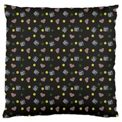 Dark Grey Milk Hearts Large Flano Cushion Case (Two Sides)