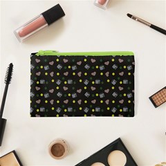 Dark Grey Milk Hearts Cosmetic Bag (XS)