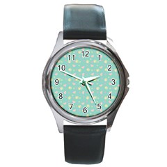 Teal Milk Hearts Round Metal Watch