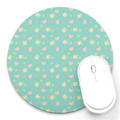 Teal Milk Hearts Round Mousepads