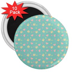 Teal Milk Hearts 3  Magnets (10 pack) 