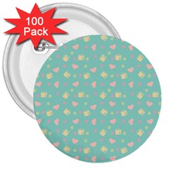 Teal Milk Hearts 3  Buttons (100 pack) 