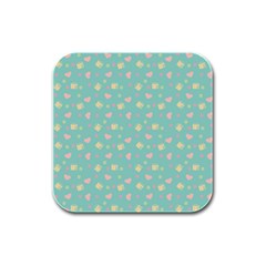 Teal Milk Hearts Rubber Square Coaster (4 pack) 