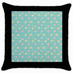 Teal Milk Hearts Throw Pillow Case (black) by snowwhitegirl