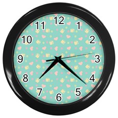 Teal Milk Hearts Wall Clock (Black)