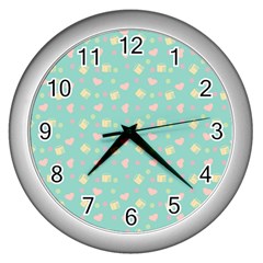 Teal Milk Hearts Wall Clock (Silver)