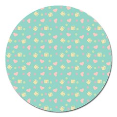 Teal Milk Hearts Magnet 5  (Round)