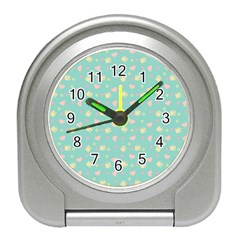 Teal Milk Hearts Travel Alarm Clock